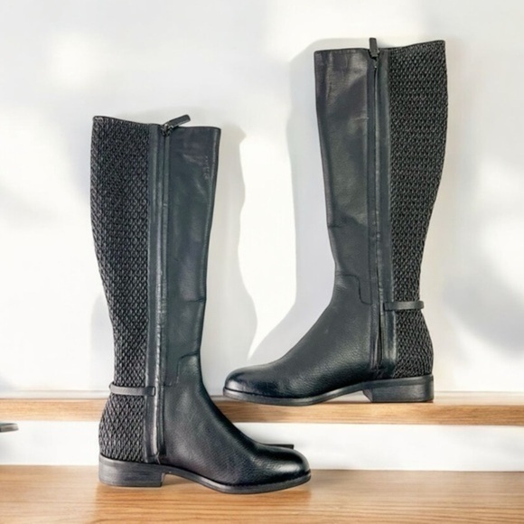 Cole Haan Boots womens 7 Isabell Stretch Black Leather Knee High Riding Boots - Picture 1 of 14